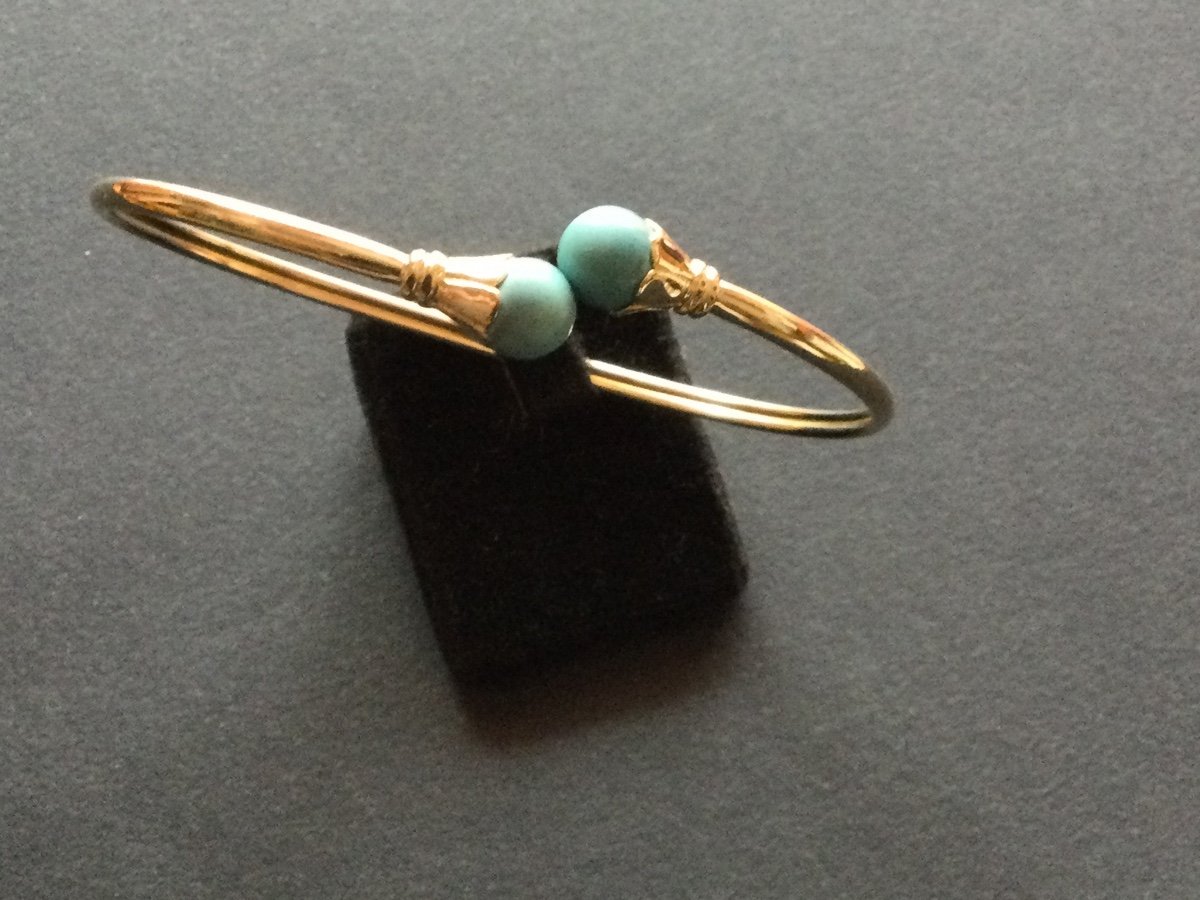 Bracelet Jonc Or 14 Kts Et Turquoises-photo-3