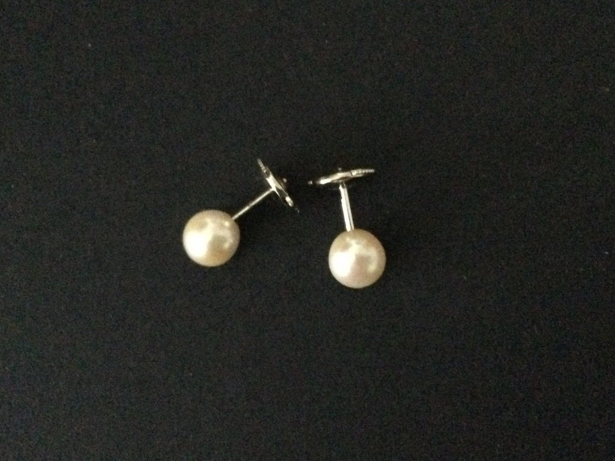 Boucles D’oreilles Or Blanc Et Perles Blanches-photo-2
