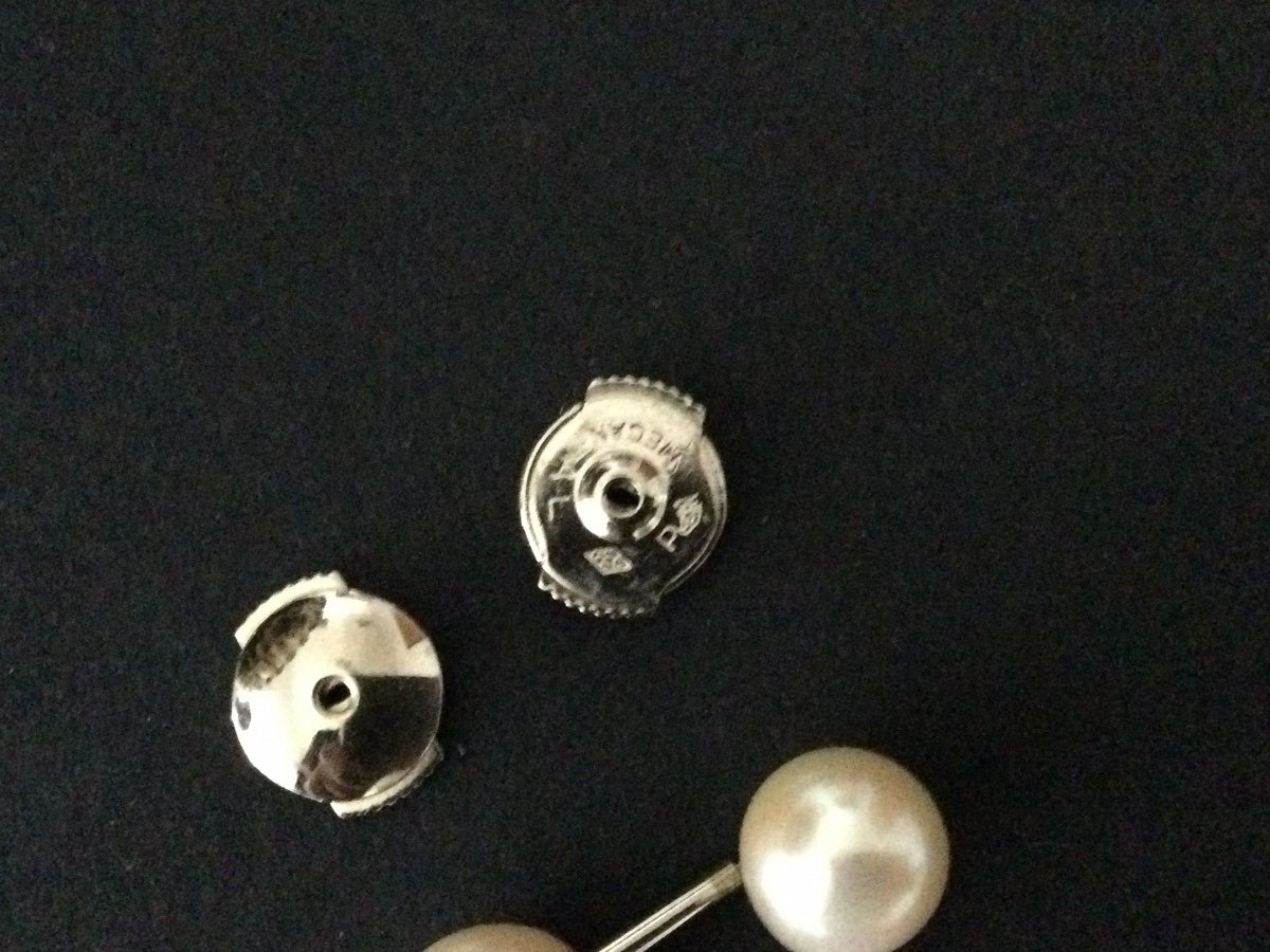 Boucles D’oreilles Or Blanc Et Perles Blanches-photo-4