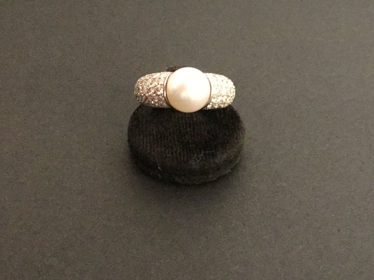 Ring White Gold Pearl And Diamonds-photo-1