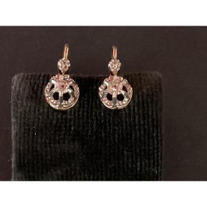 Boucles D’oreilles Dormeuses Or Rose Avec Brillants