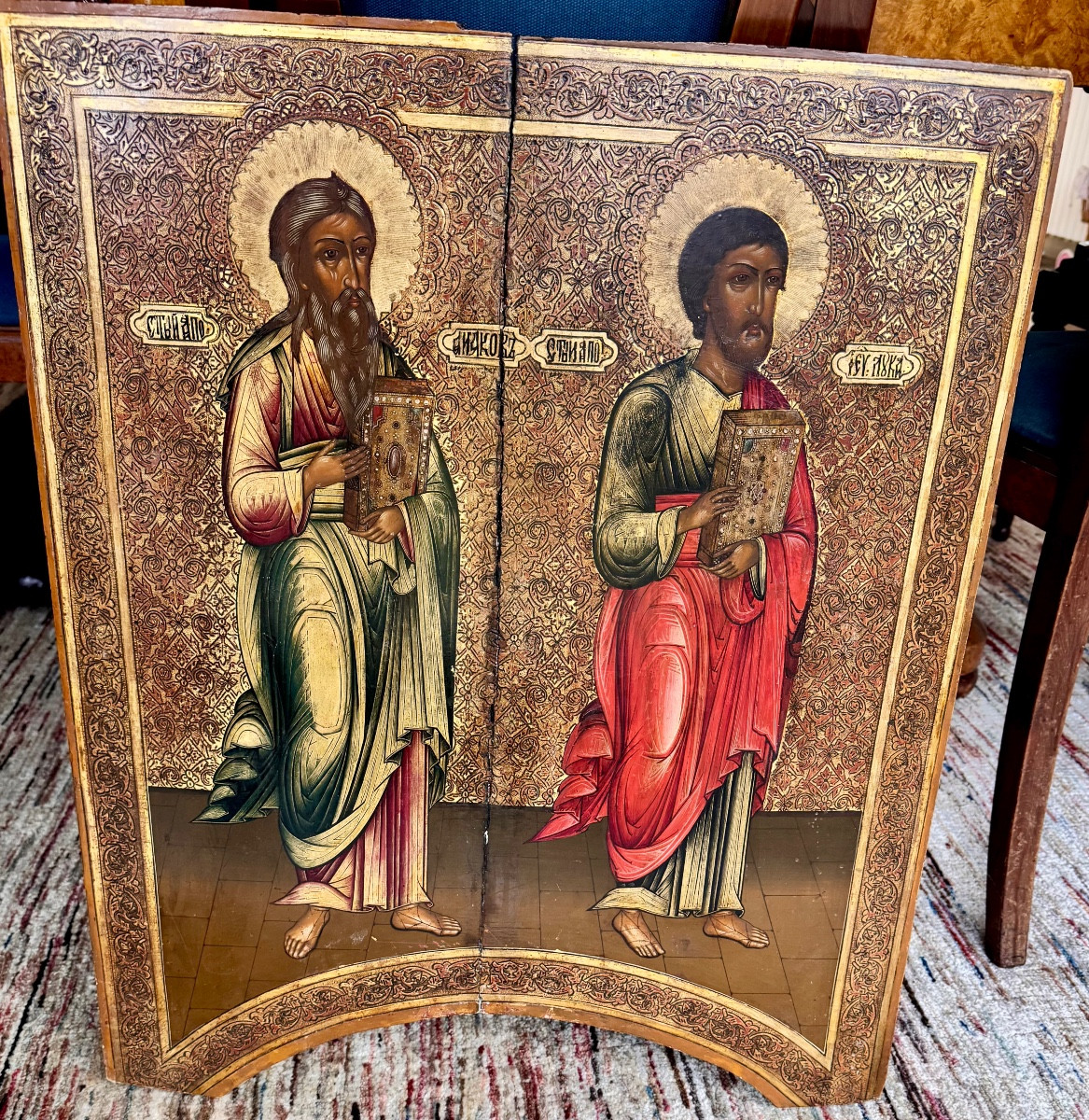 Icône Russe monumentale  avec l’apôtre Jakobus et l’évangéliste Lukas