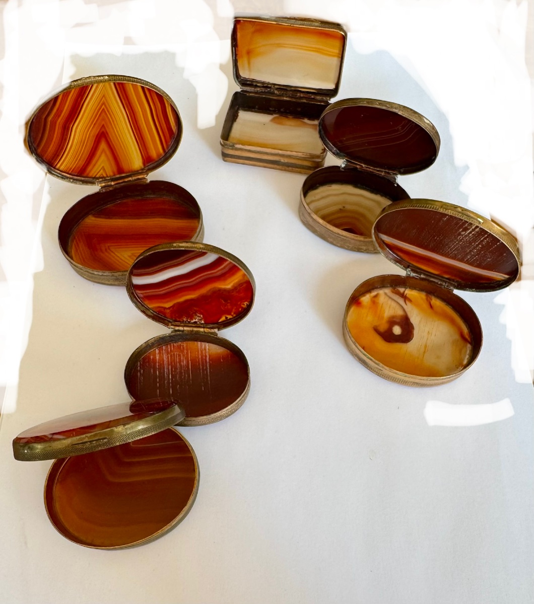 Set Of 6 Snuff Boxes Made Of Agate And Pomponne -photo-3
