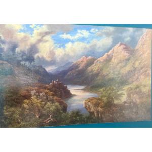Vue d’un château en ruines dans un paysage Écossais. MCNEIL ROBERT MCLEAY (SCOTTISH 1802-1878)