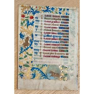Feuillet enluminé d’un livre d’heures du 16 iem siècle