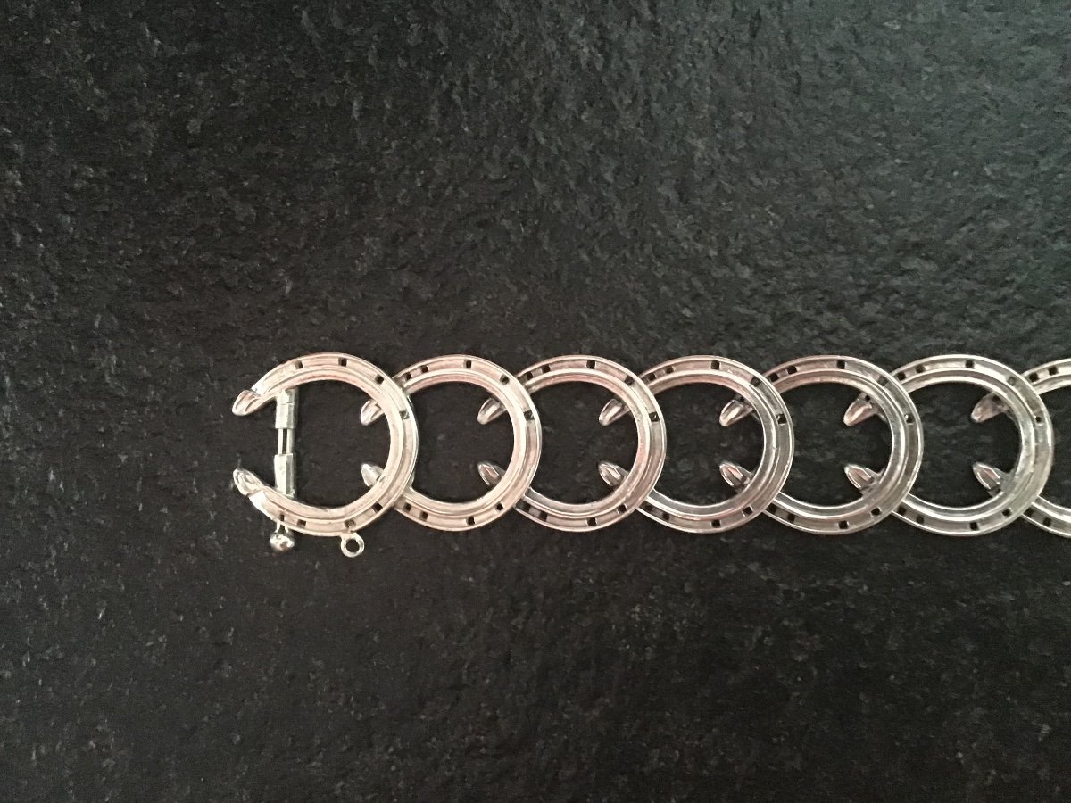 Vintage Silver Horseshoe Pattern Bracelet.-photo-2