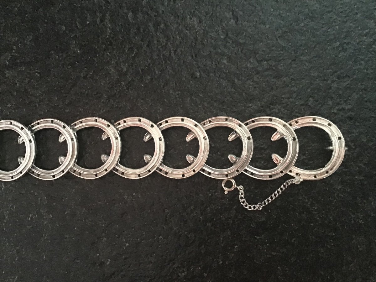 Vintage Silver Horseshoe Pattern Bracelet.-photo-3