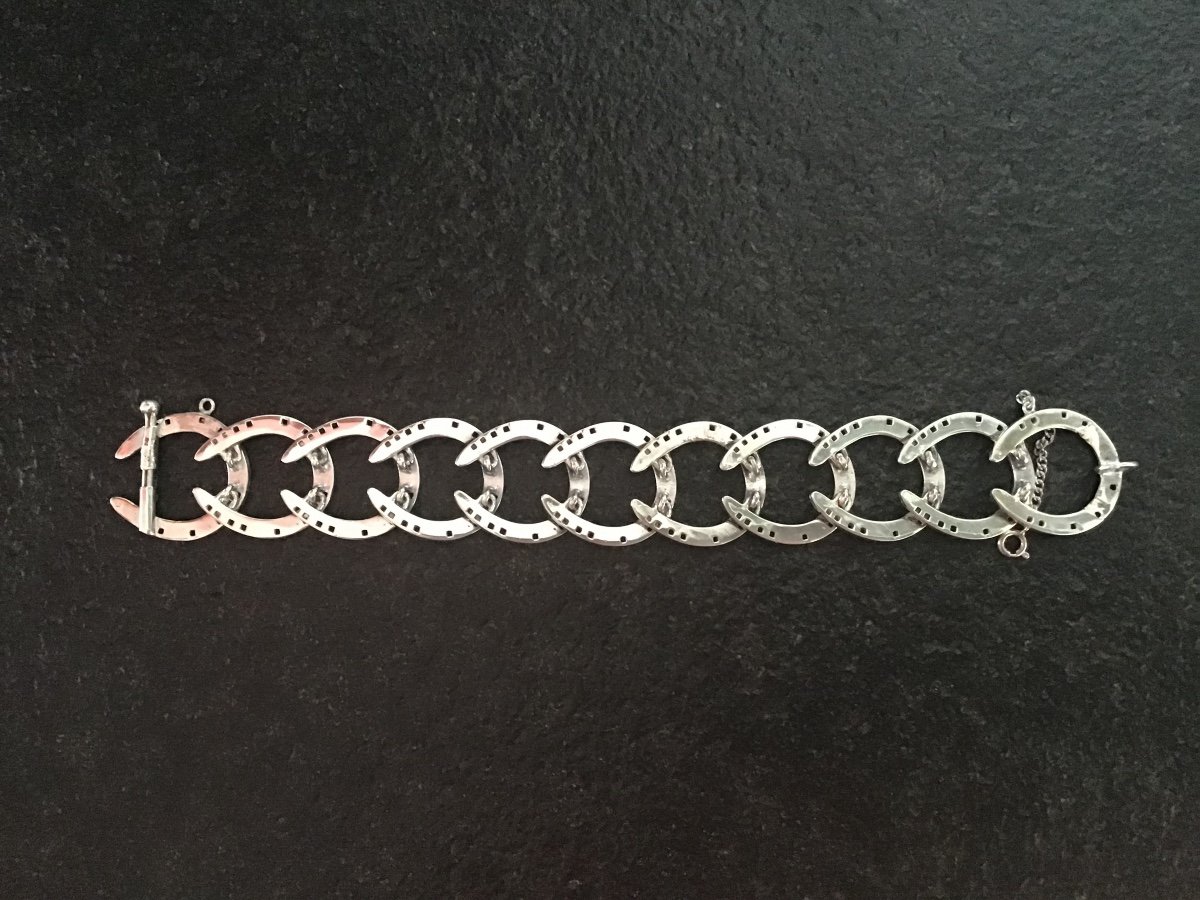 Vintage Silver Horseshoe Pattern Bracelet.-photo-4