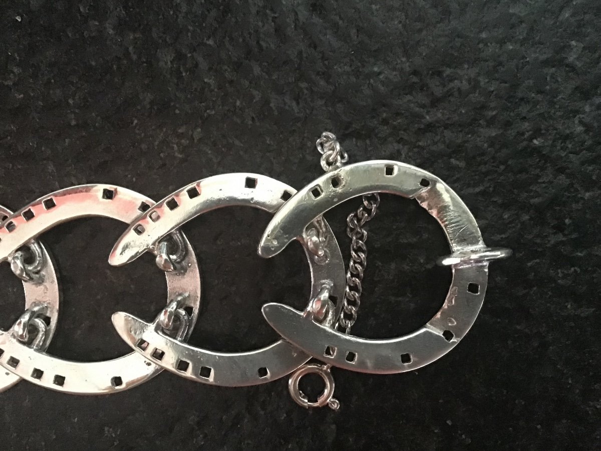 Vintage Silver Horseshoe Pattern Bracelet.-photo-1