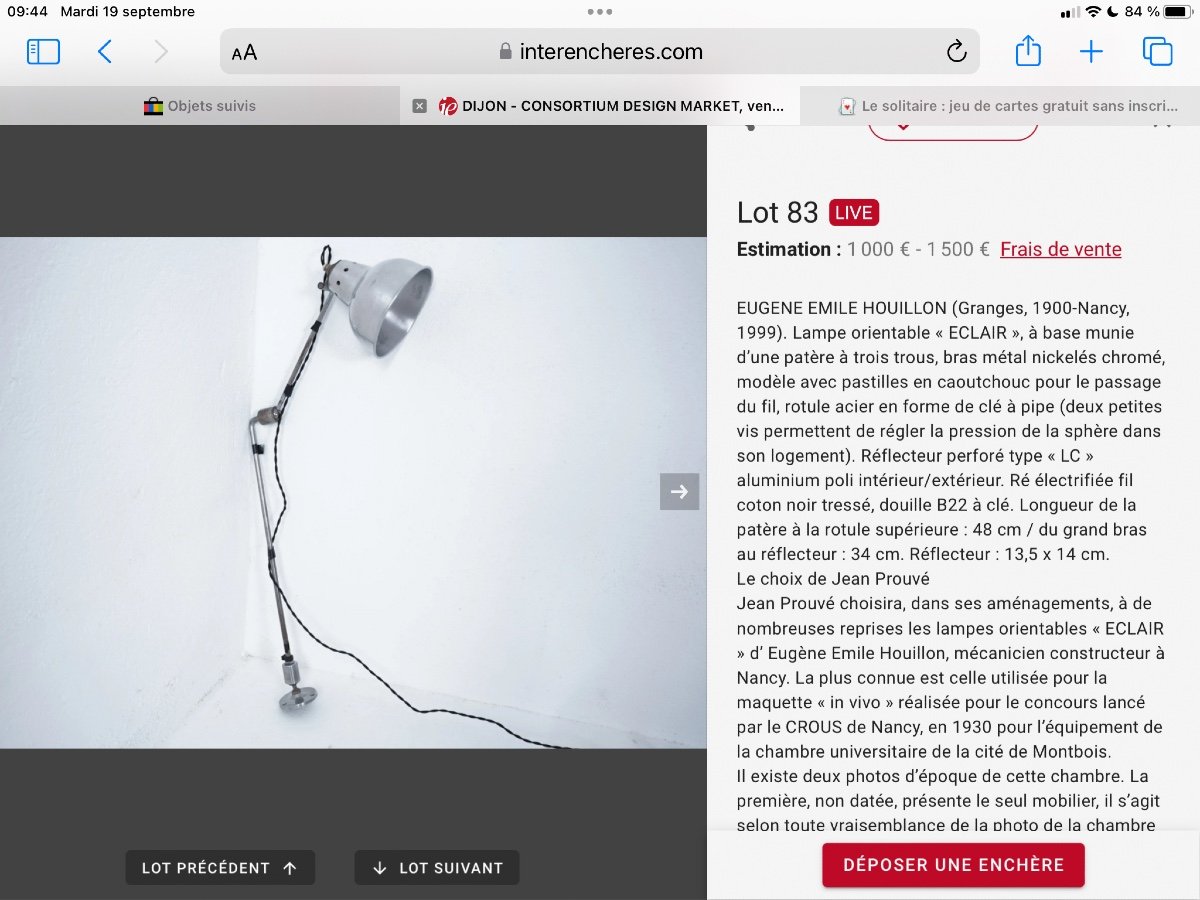 Lampe Industrielle Orientable Georges Houillon Nancy en partenariat  avec Jean Prouvé -photo-2