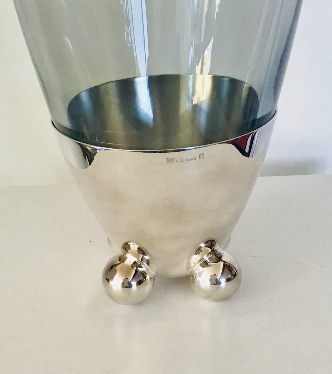 Vase en cristal et métal argenté Christofle par R.HUTTEN -photo-2