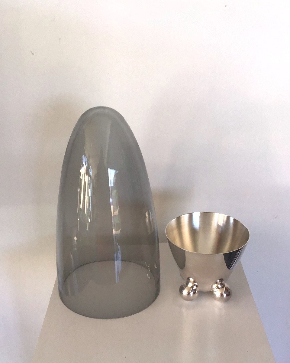 Vase en cristal et métal argenté Christofle par R.HUTTEN -photo-2
