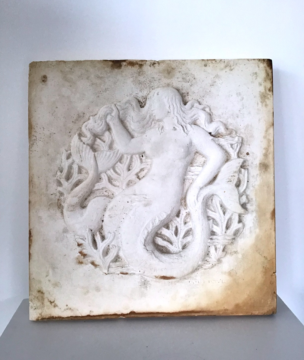 Sculpture bas relief  sirène signée L. GIBERT-photo-3
