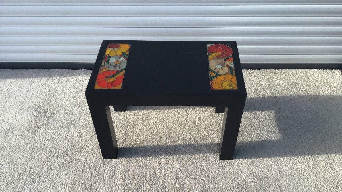 Blackened Wood Coffee Table With Glass Mosaics-photo-3