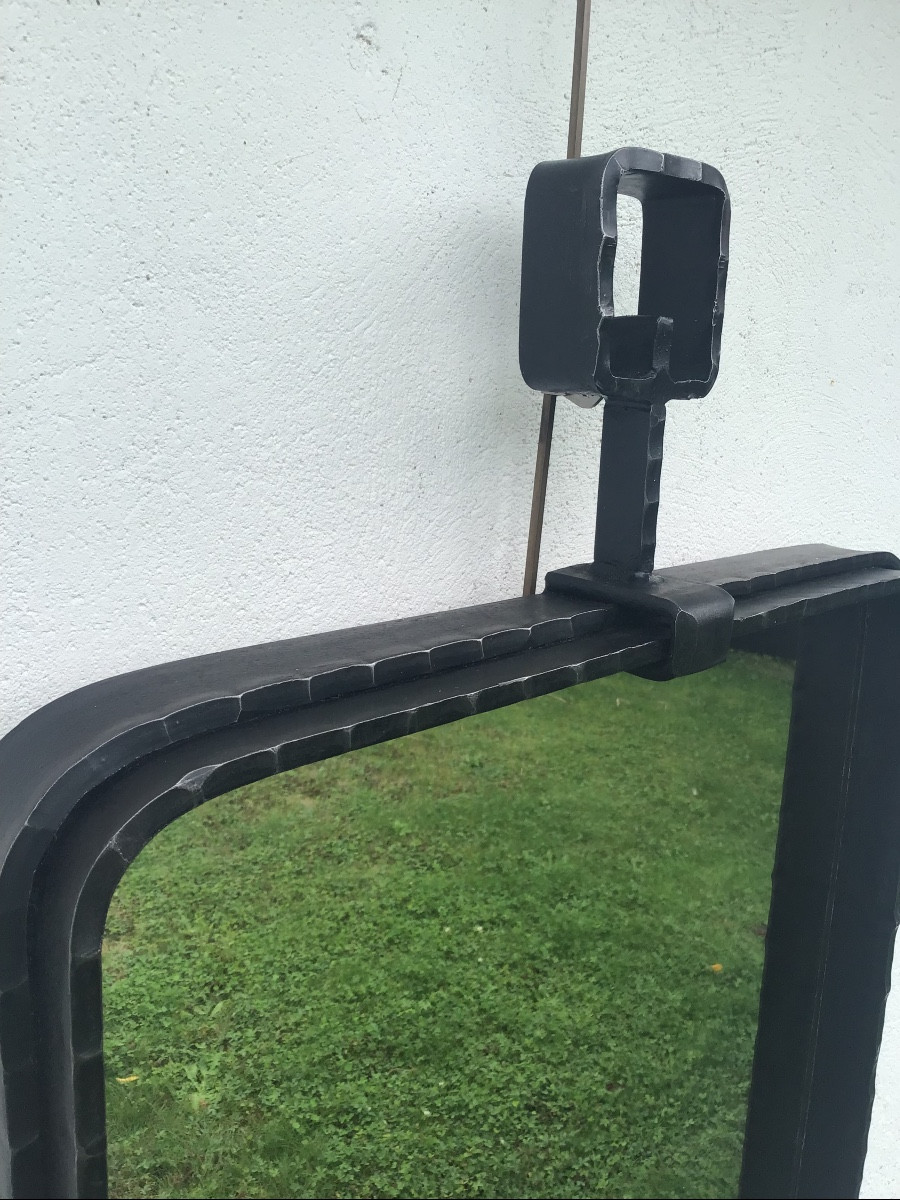 Large Brutalist Wrought Iron Mirror Circa 1960/70-photo-2