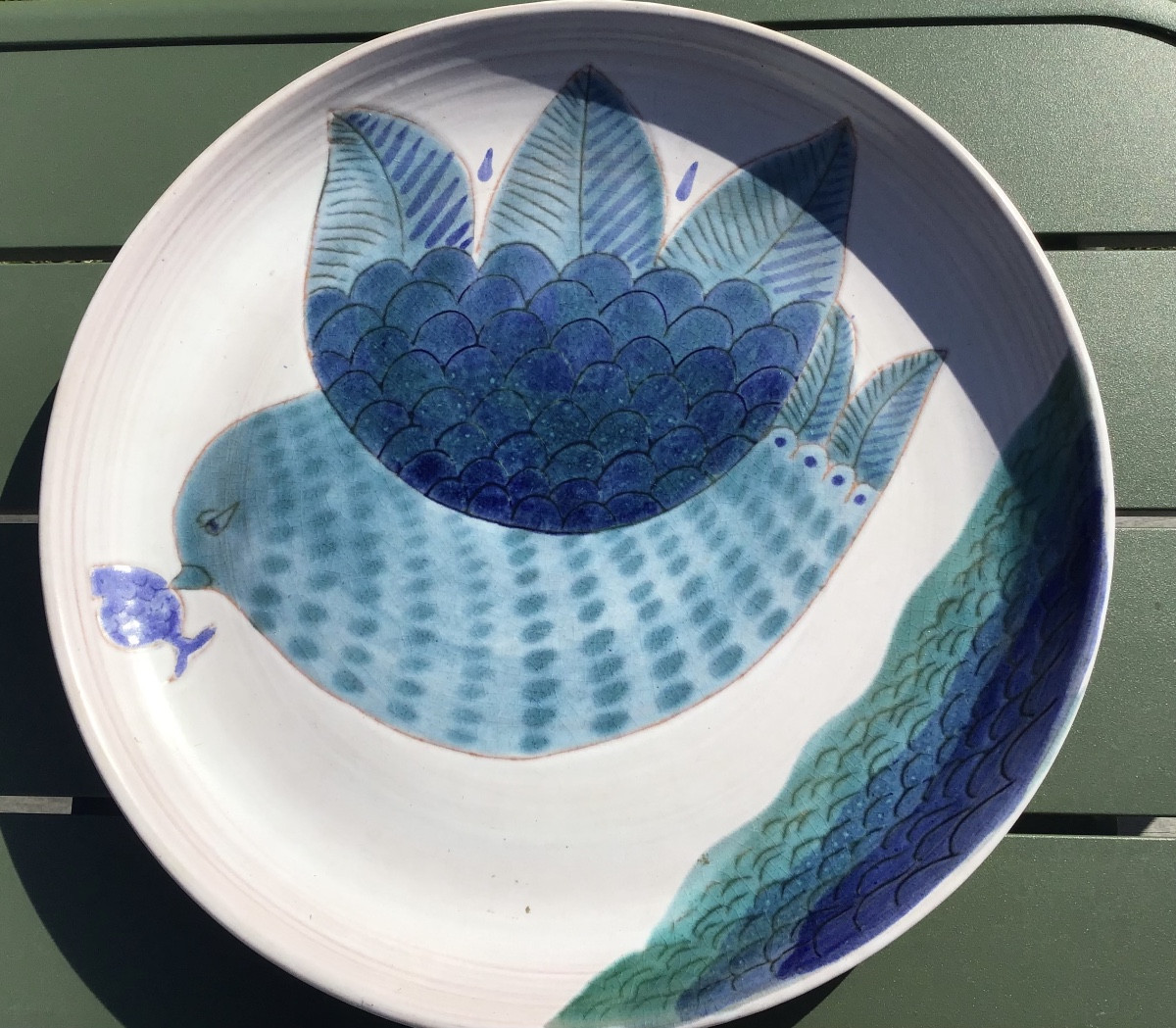 Large Round Ceramic Dish Signed Cloutier 1960-photo-2