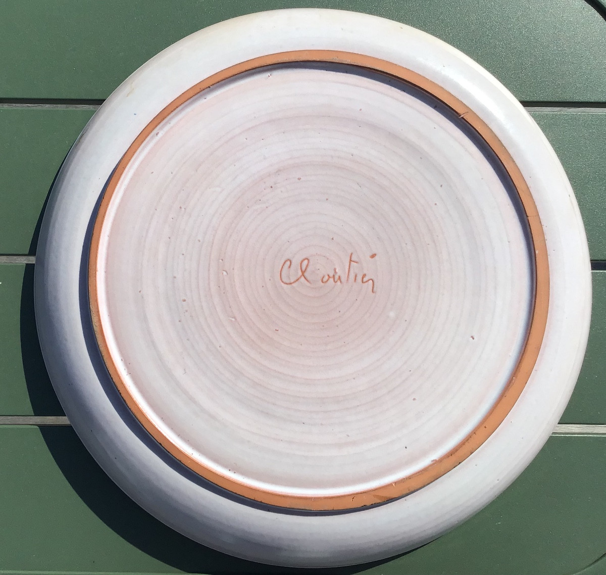 Large Round Ceramic Dish Signed Cloutier 1960-photo-3