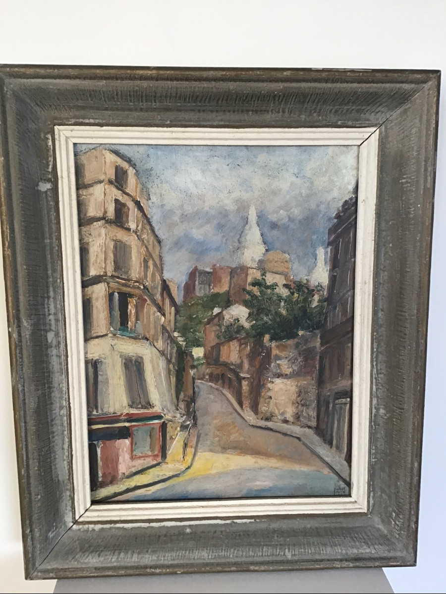 Peinture sur isorel Montmartre signée et datée 1954