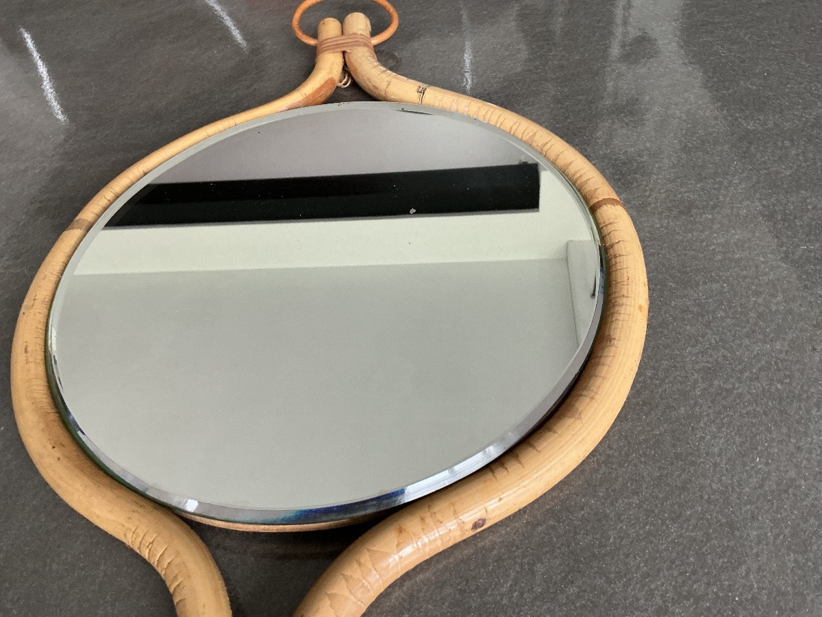 Rattan Mirror Attributed To Louis Sognot-photo-2