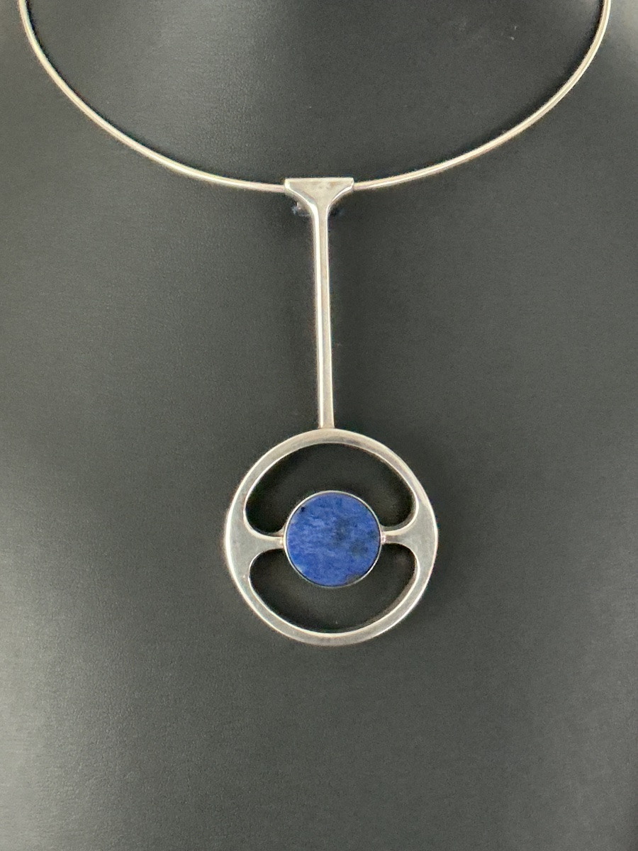 Vintage Choker Necklace In Silver And Lapis Lazuli-photo-2