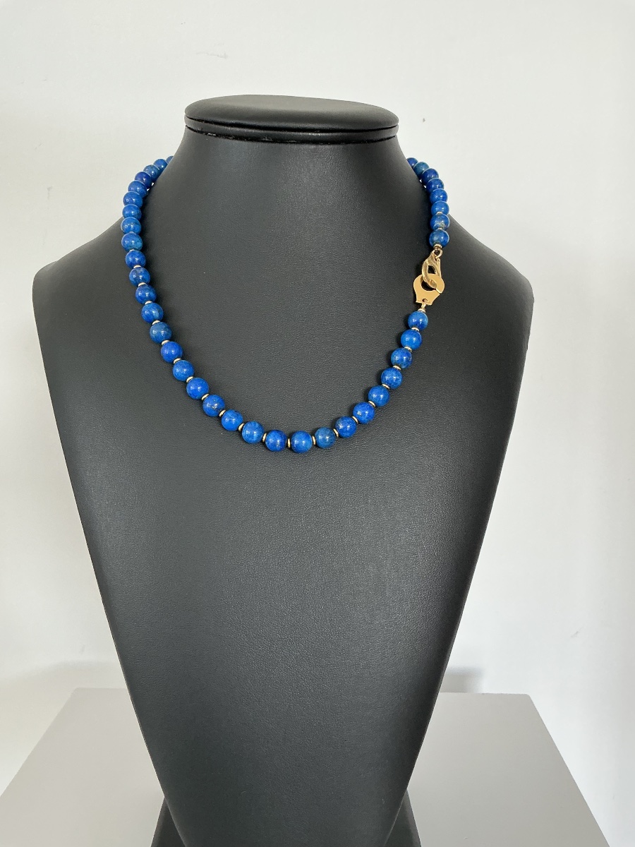 Collier lapis lazuli et fermoir menottes or 18 k-photo-1