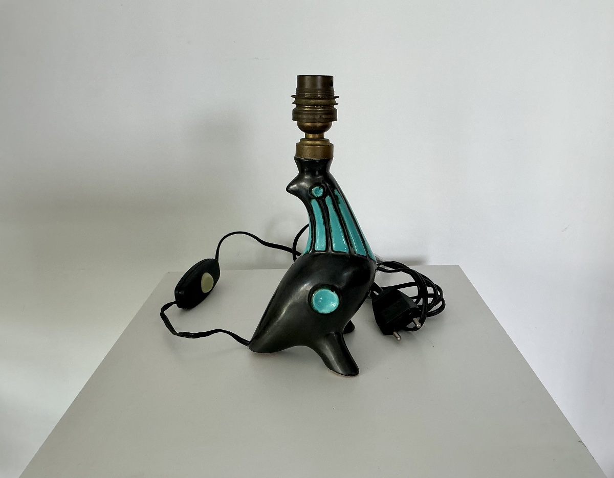 Small Ceramic Bird Lamp, 1950-photo-2