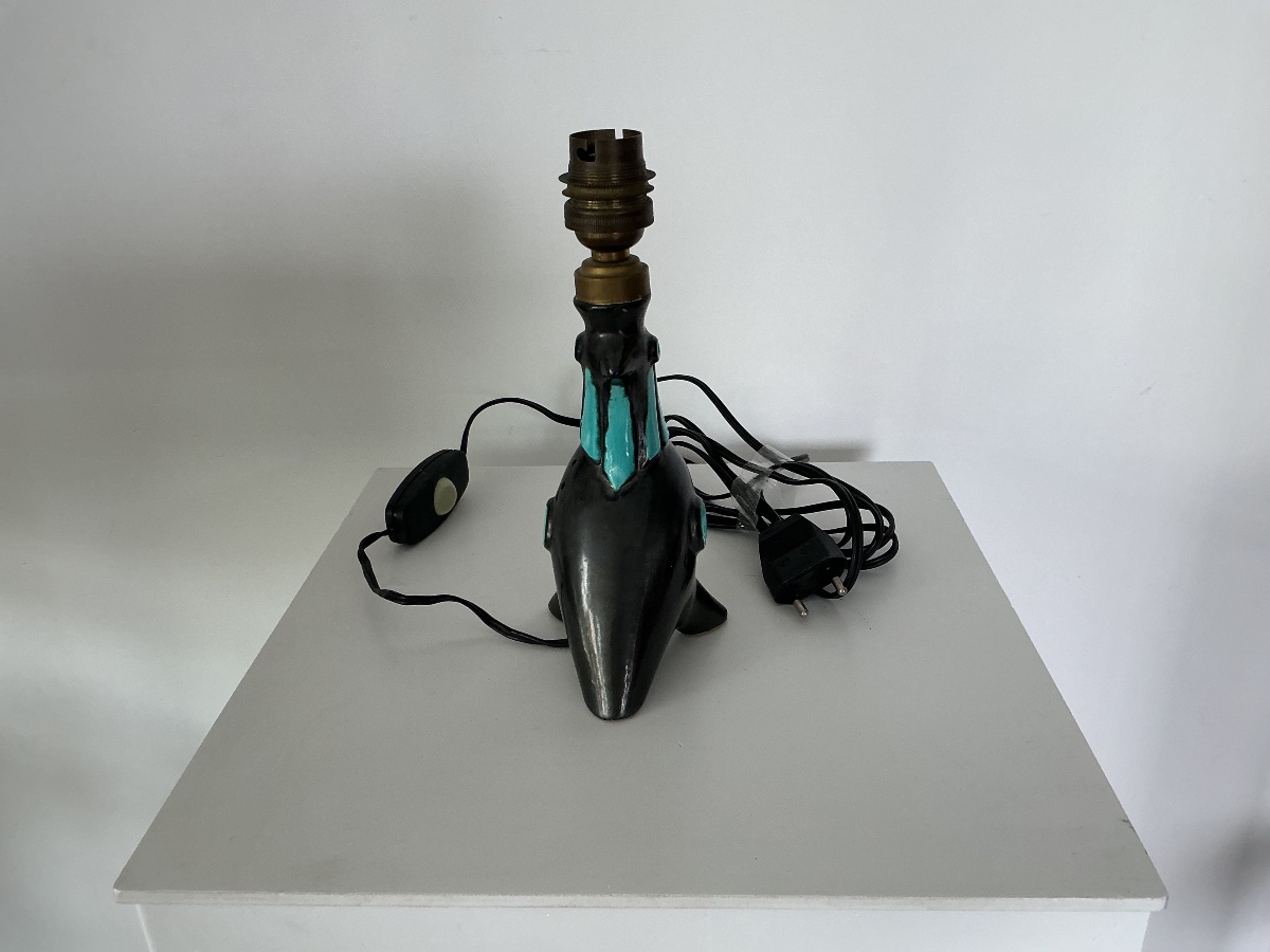Small Ceramic Bird Lamp, 1950-photo-3