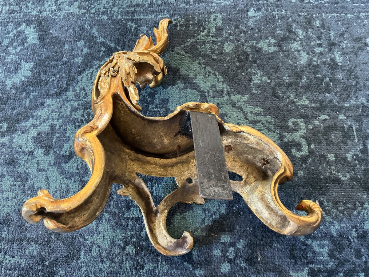 Paire de chenets en bronze doré rocaille style Louis XV-photo-1