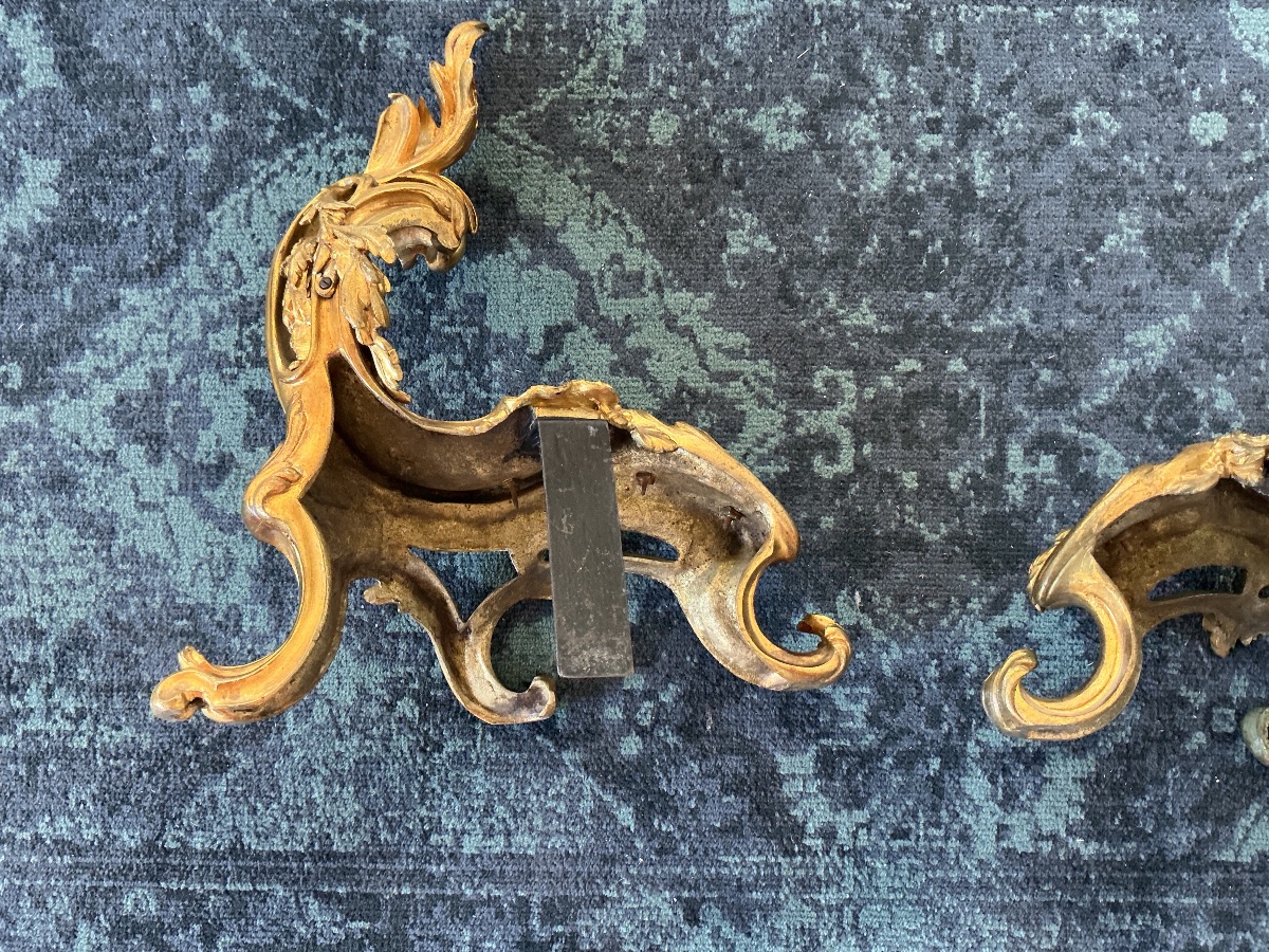 Paire de chenets en bronze doré rocaille style Louis XV-photo-3