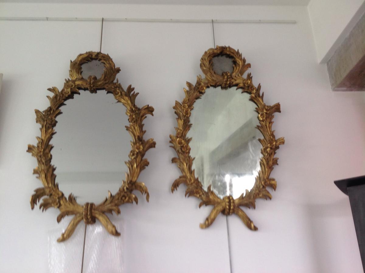 Paire De Miroirs Bois Doré XIX