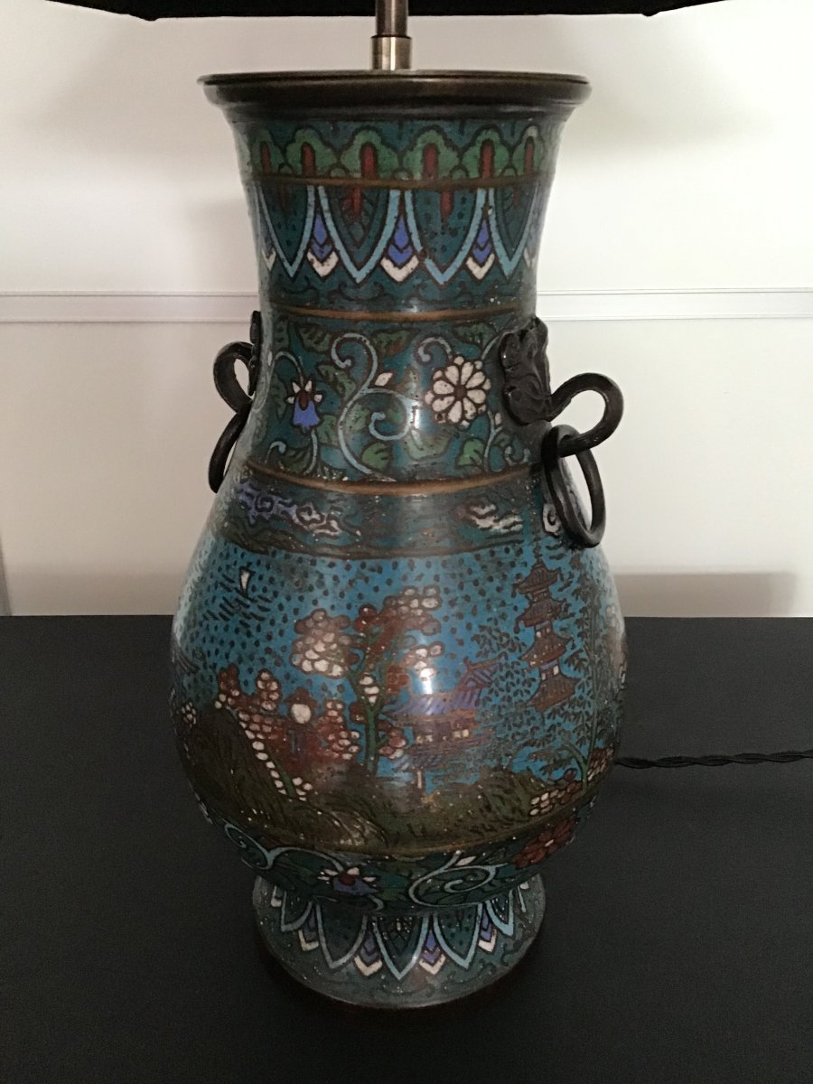 Chinese Bronze Cloisonne Lamp-photo-1