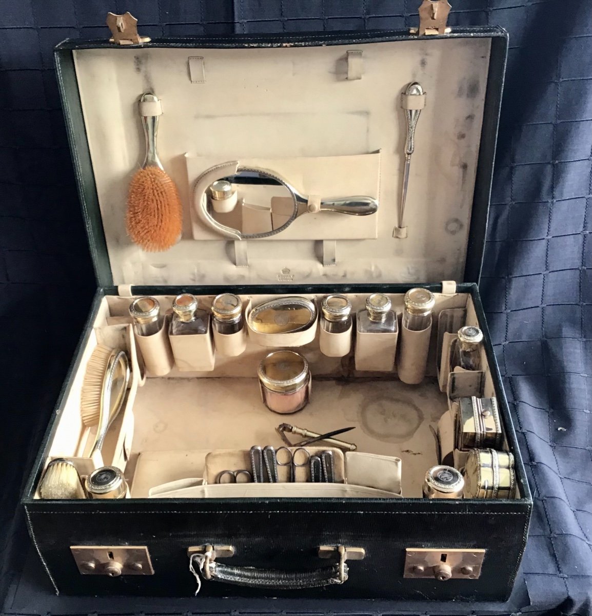Large Toiletry Suitcase With Silver, Vermeil And Crystal Accessories. Asprey House London