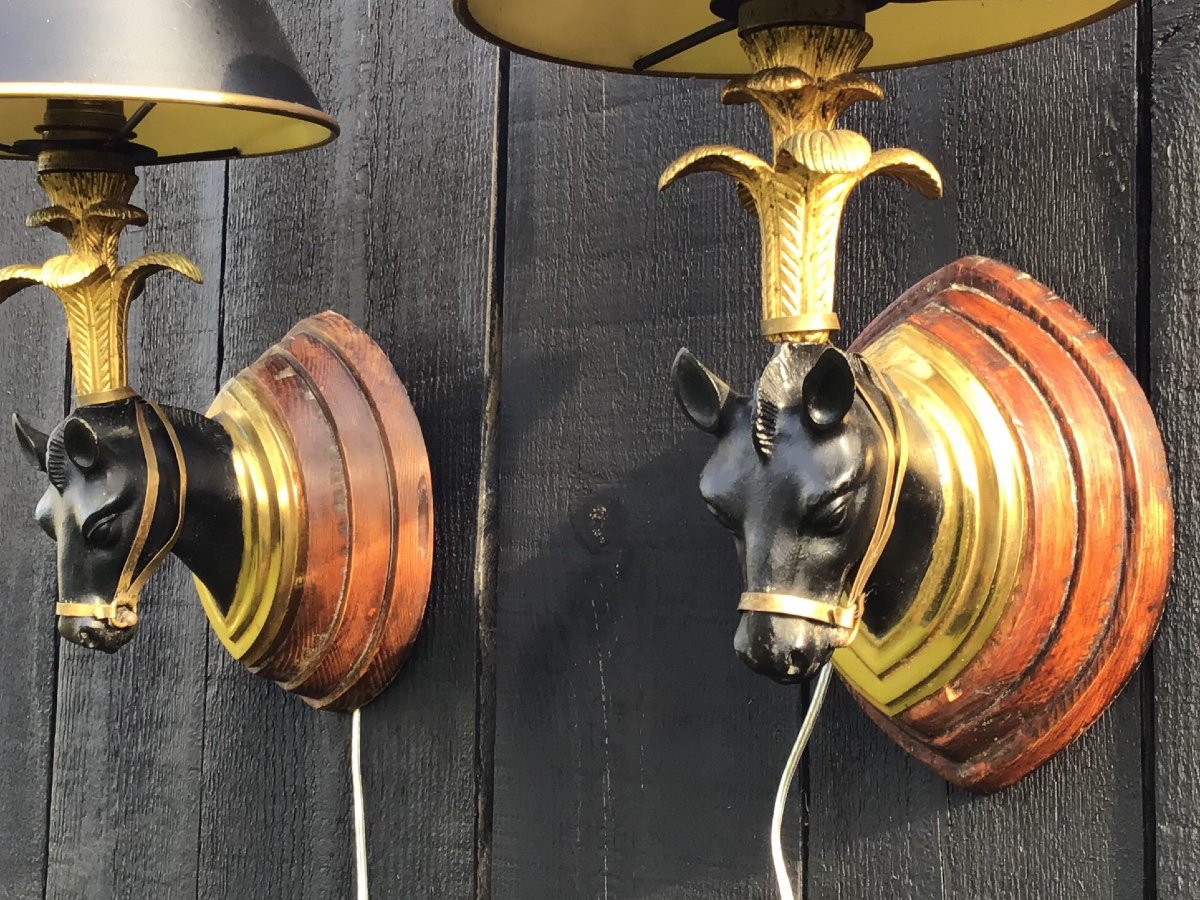 Pair Of Bronze Horse Head Sconces-photo-3
