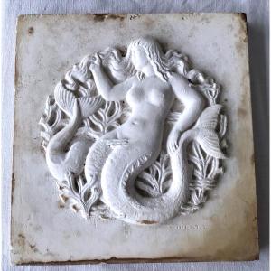 Bas-relief Sculpture Of A Mermaid Signed L. Gibert