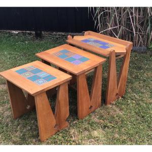 Set Of 3 Guillerme&chambron Nesting Tables 1950  