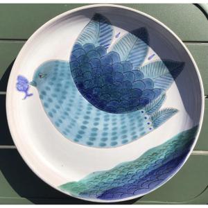 Grand plat rond en céramique signé Cloutier 1960