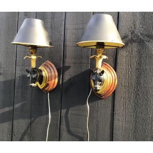 Pair Of Bronze Horse Head Sconces