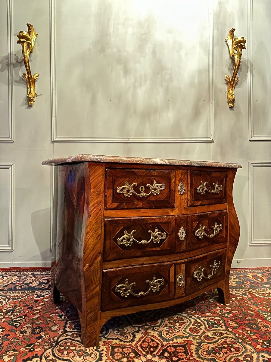 Commode Louis XV Galbée Toutes Faces, D’époque XVIII ème. -photo-4