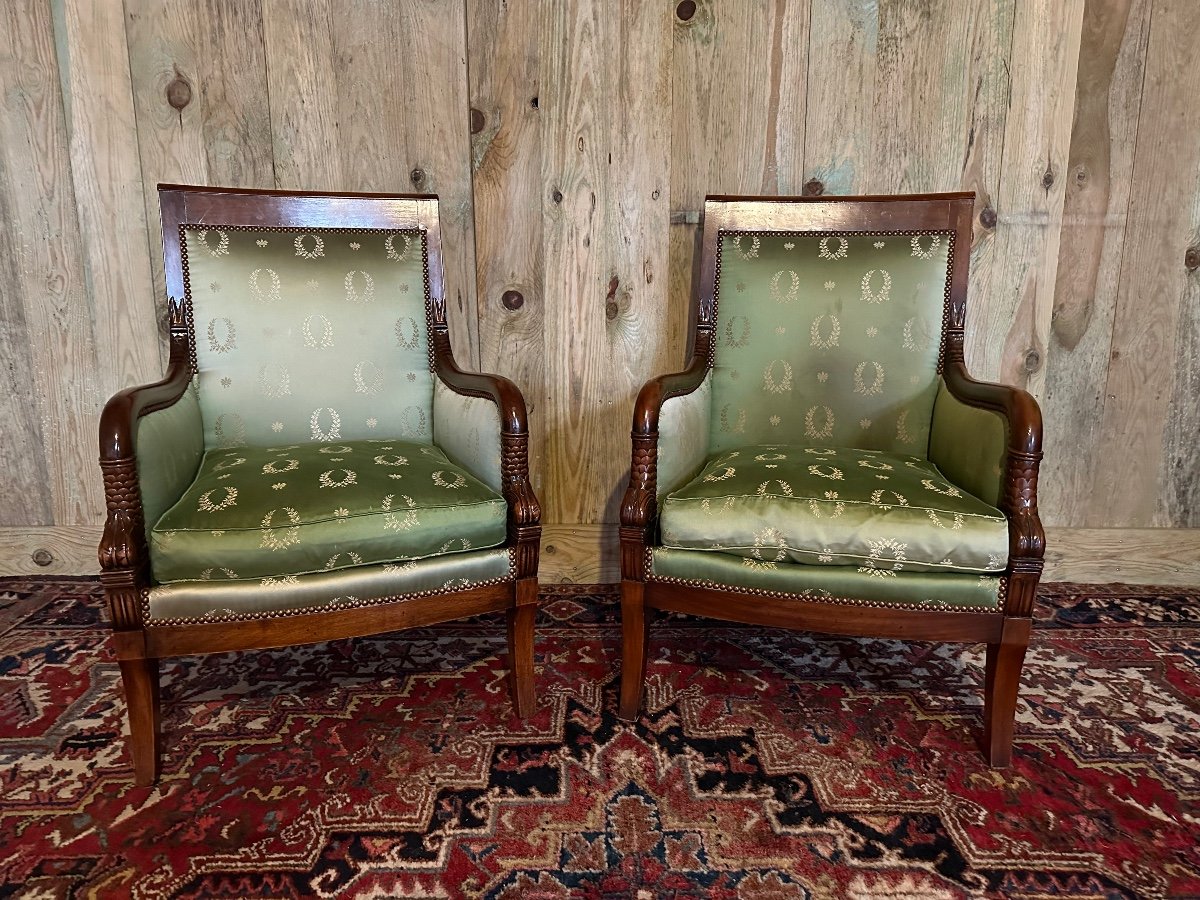 Pair Of Empire Style Mahogany Bergeres.