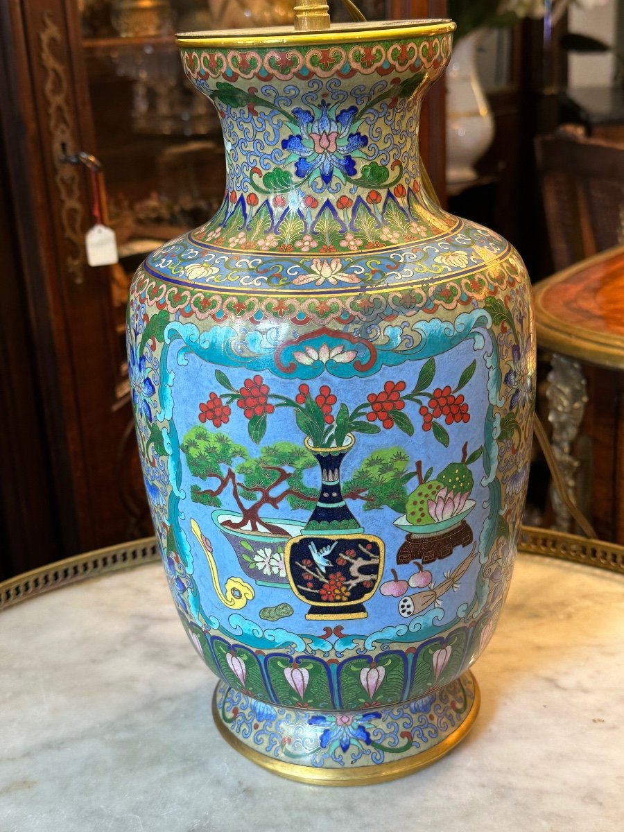 Lampe En Cloisonné Chine XX ème. -photo-2