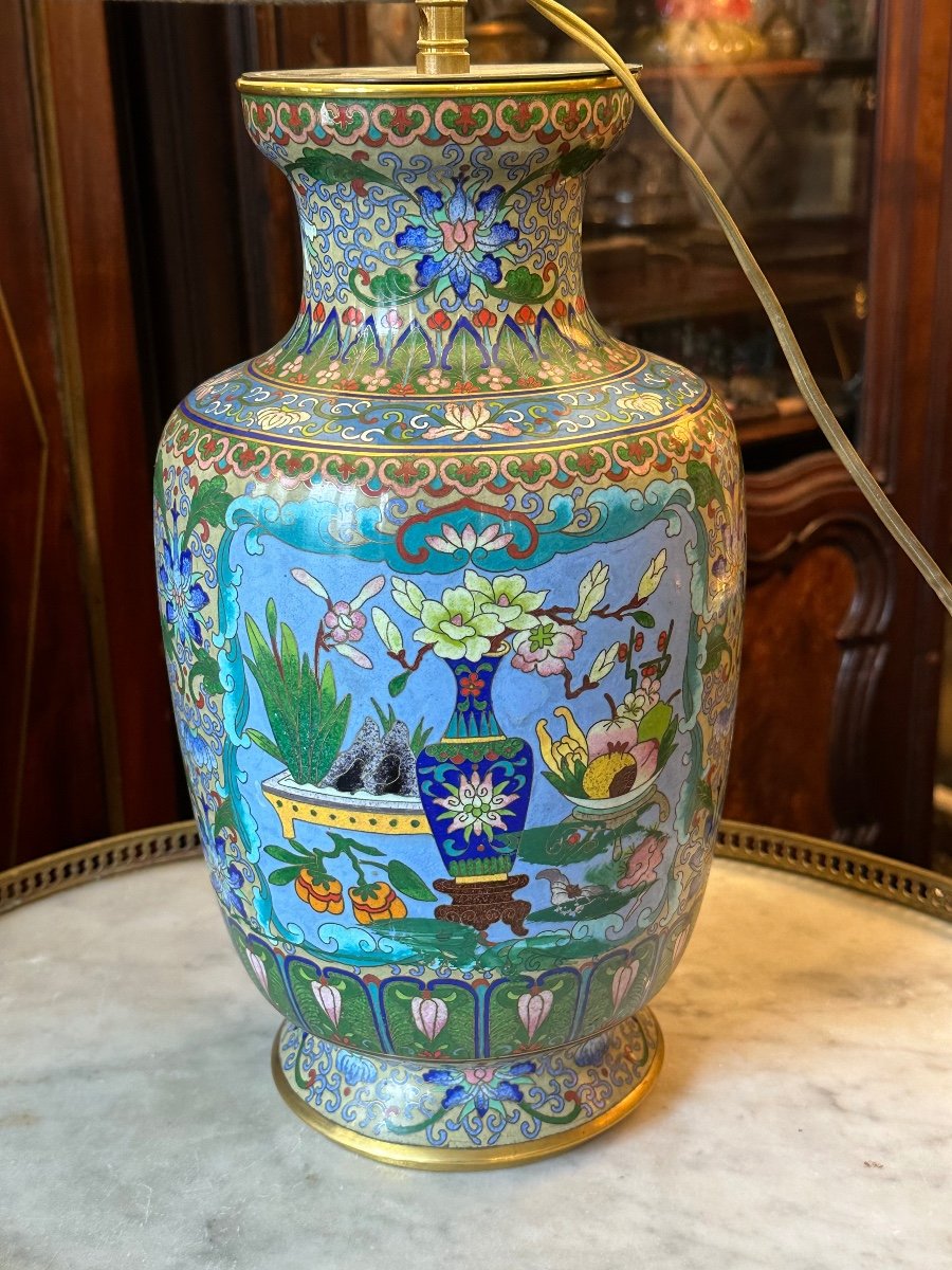 Lampe En Cloisonné Chine XX ème. -photo-3