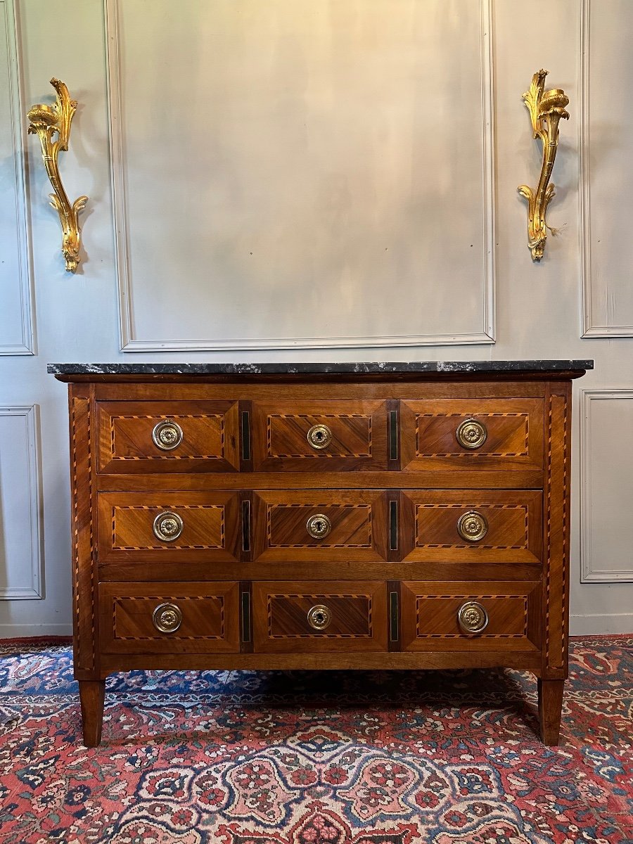 Louis XVI Commode From The XVIIIth Century, In Marquetry.-photo-7