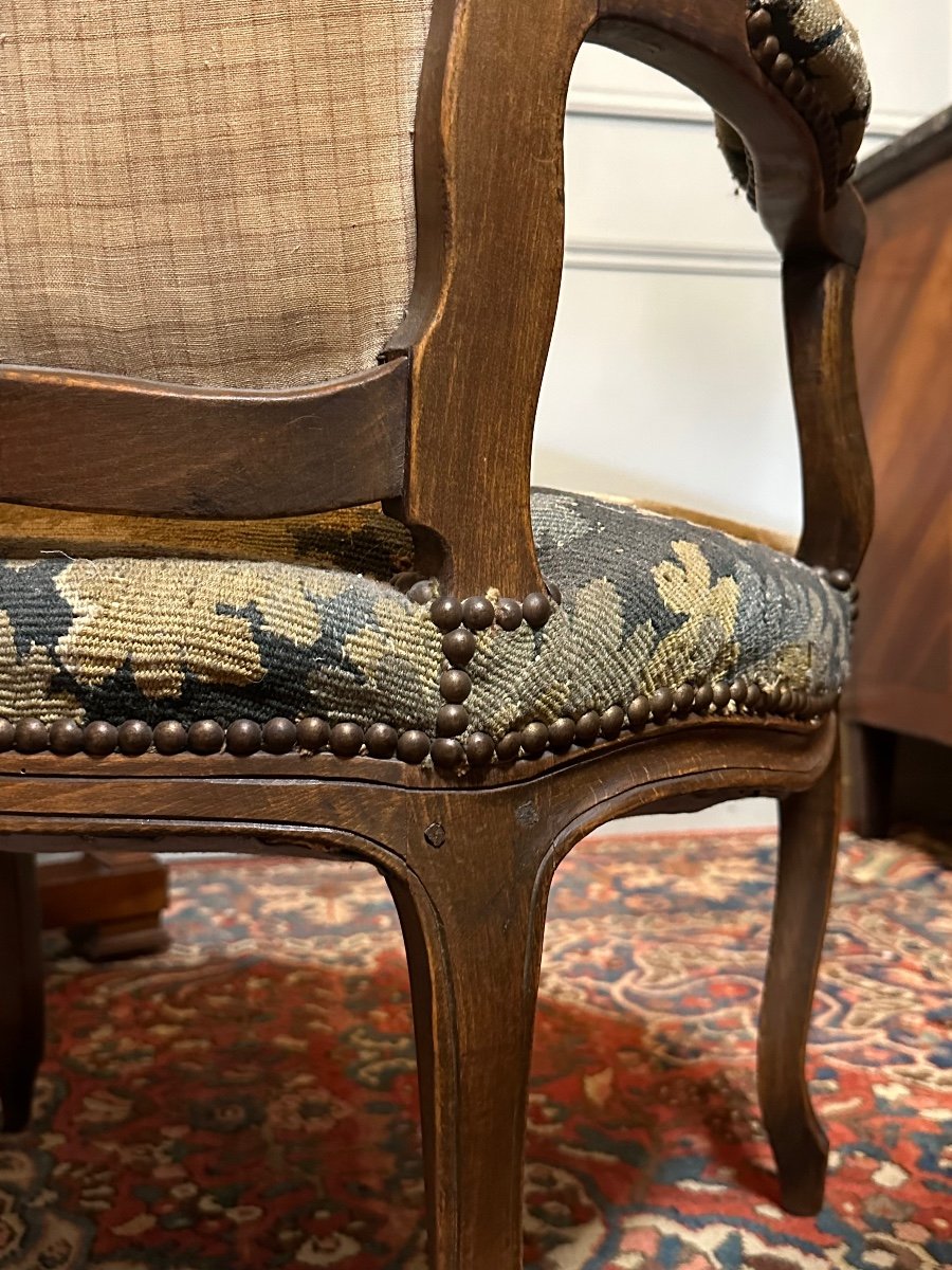 Pair Of Louis XV Style Armchairs, 18th Century Aubusson Tapestries.-photo-1