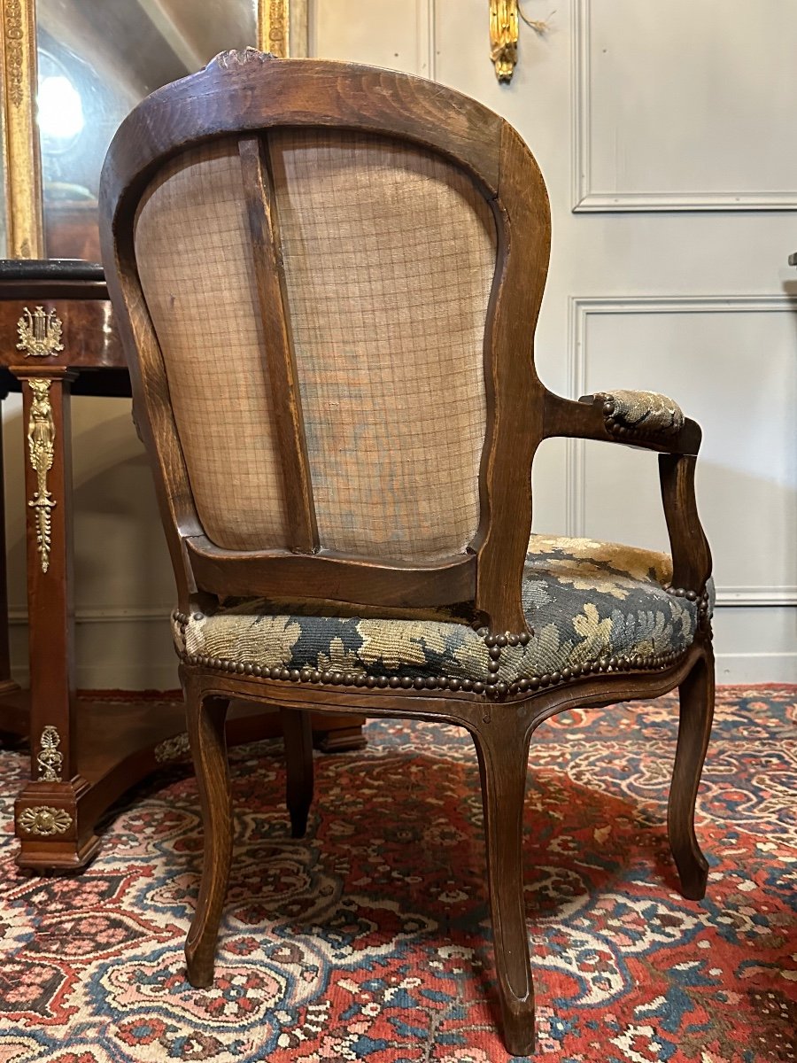 Pair Of Louis XV Style Armchairs, 18th Century Aubusson Tapestries.-photo-2