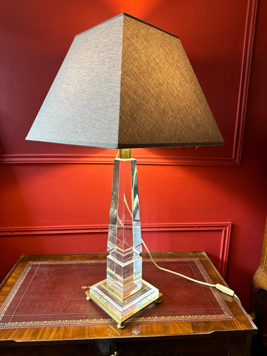 Lampe Obélisque En Altuglass Et Bronze Doré   1980’