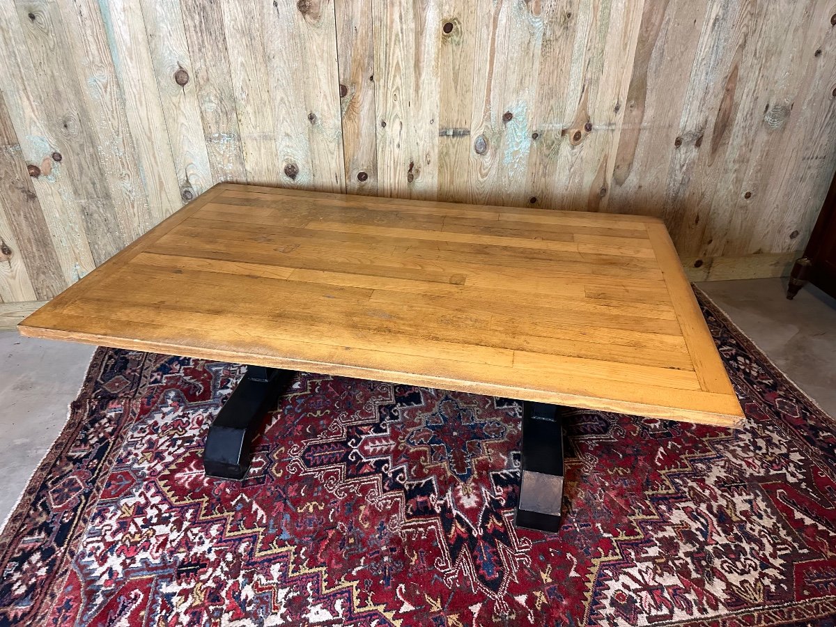 Large Industrial Table In Oak And Metal.-photo-3