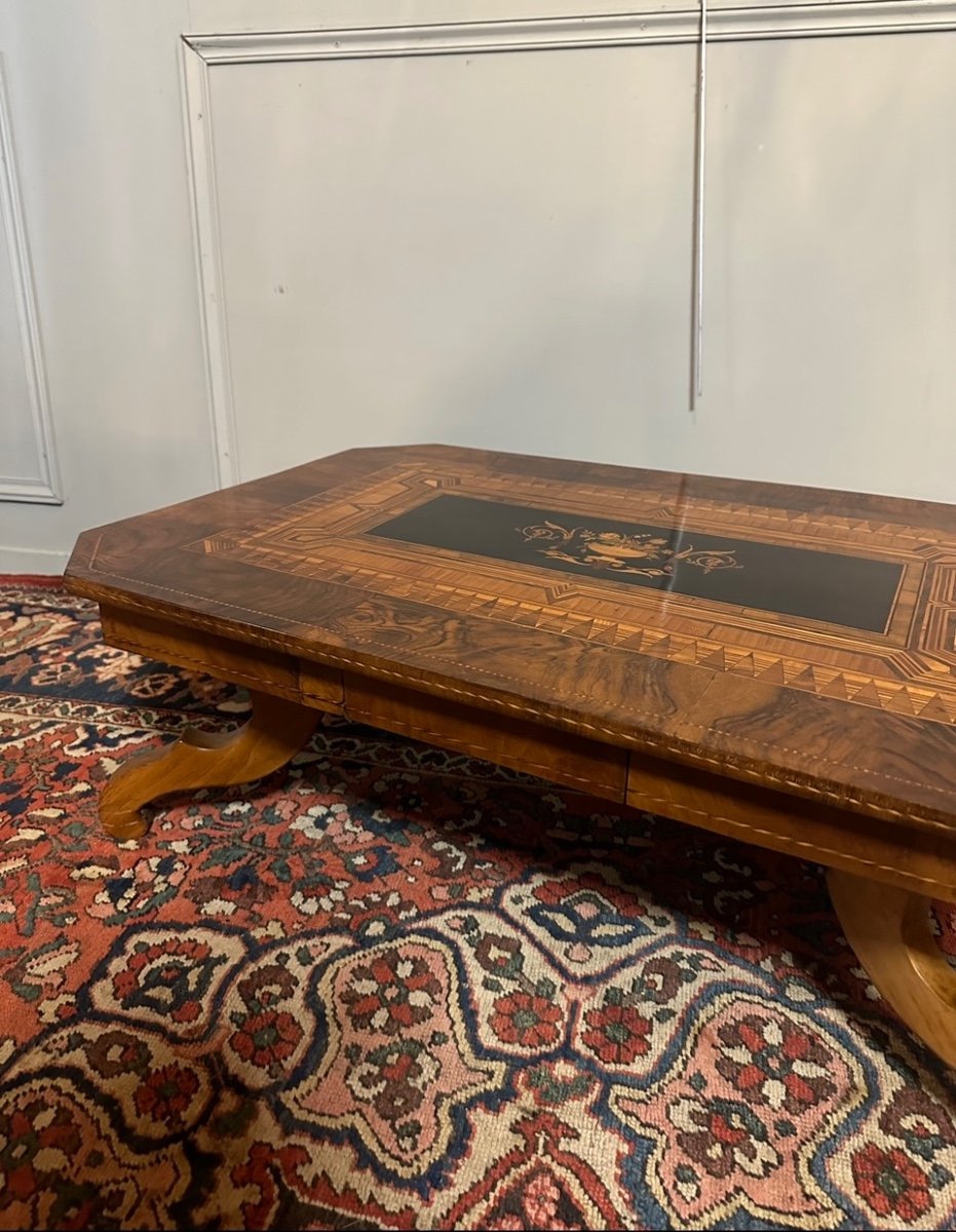 Coffee Table In Marquetry, 19th Century. -photo-3