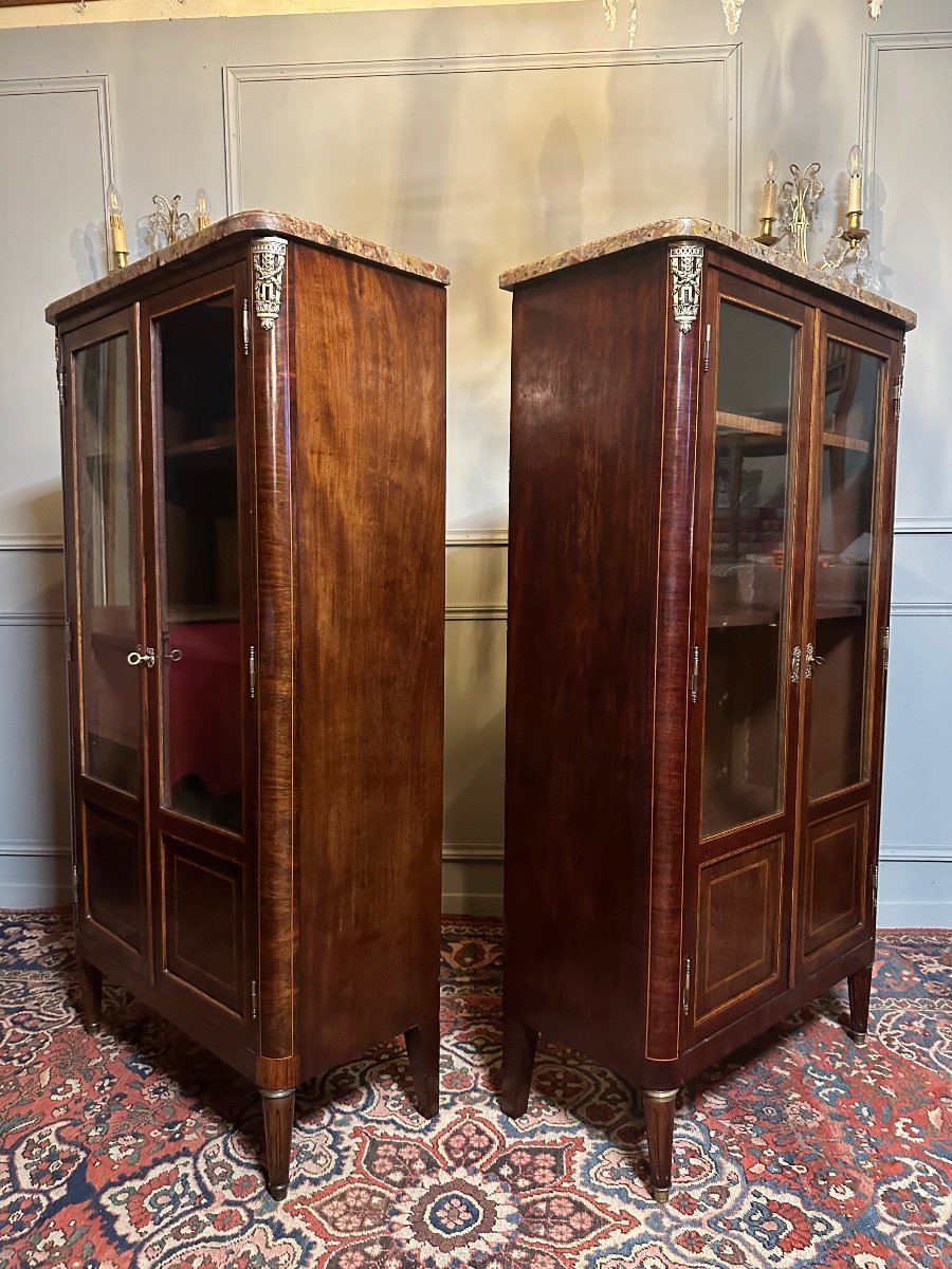 Pair Of Display Cases / Bookcases In Marquetry From The Late 19th Century. -photo-2