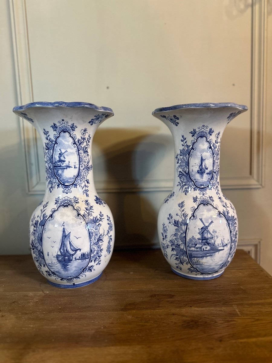 Paire De Vases En Faïence De Delft. -photo-4