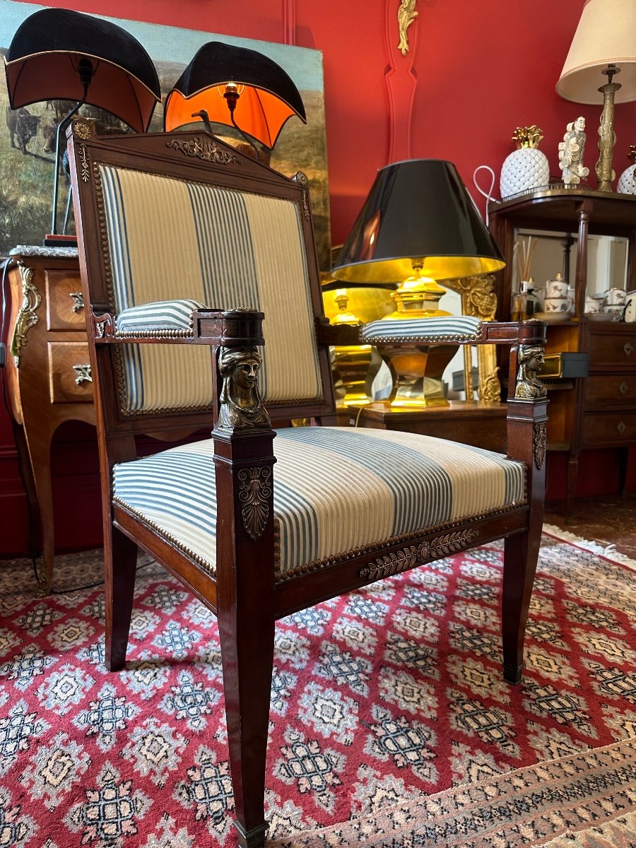 Empire Period Office Chair Return From Egypt In Mahogany.-photo-2